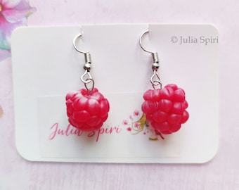 Handmade Polymer Clay Berries Earrings and Necklace. Raspberries