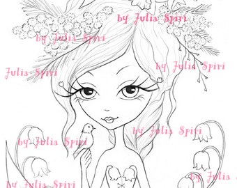 Digi Stamps, Digital stamp, Spring Flowers, Lily of the valley, Spring Girl, Bird Mimosa. The  Spring Flowers Collection. The Spring Flowers