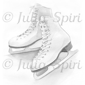 Grayscale Ice Skates Coloring Pages, Digital stamp, Digi, Winter, Figure skating, Skater.
