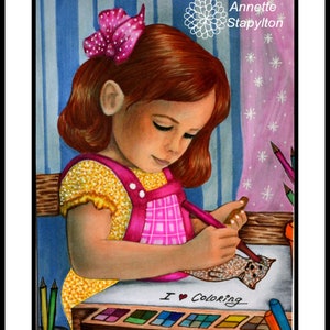 Coloring Page, Digital stamp, Beautiful Digi, Cute Girl, Realistic Portrait, Colored pencils, Drawing, Grayscale. I love Coloring image 4