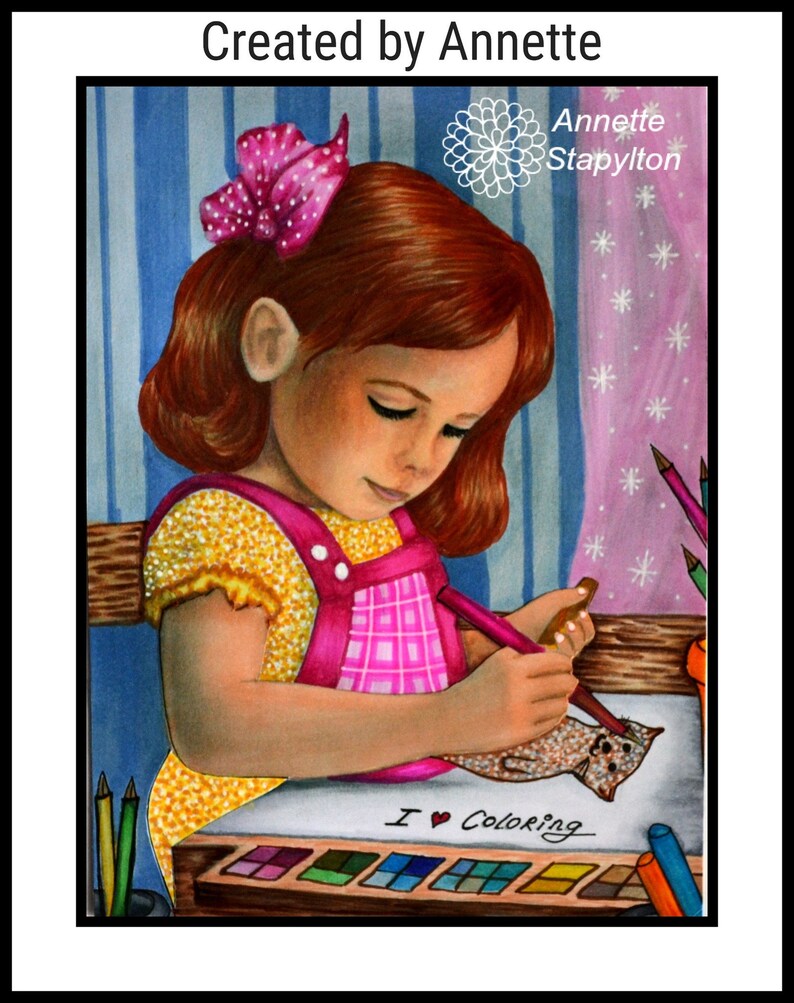 Coloring Page, Digital stamp, Beautiful Digi, Cute Girl, Realistic Portrait, Colored pencils, Drawing, Grayscale. I love Coloring image 4