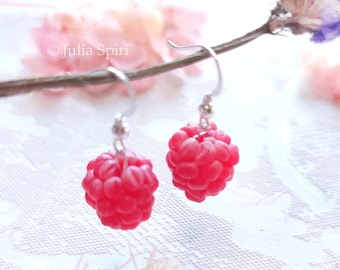Handmade Polymer Clay Berries Earrings and Necklace. Raspberries