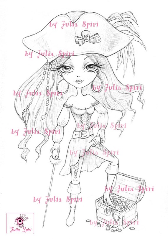Pirates Digital Stamp Girl Pirate Stamps Treasure Skull