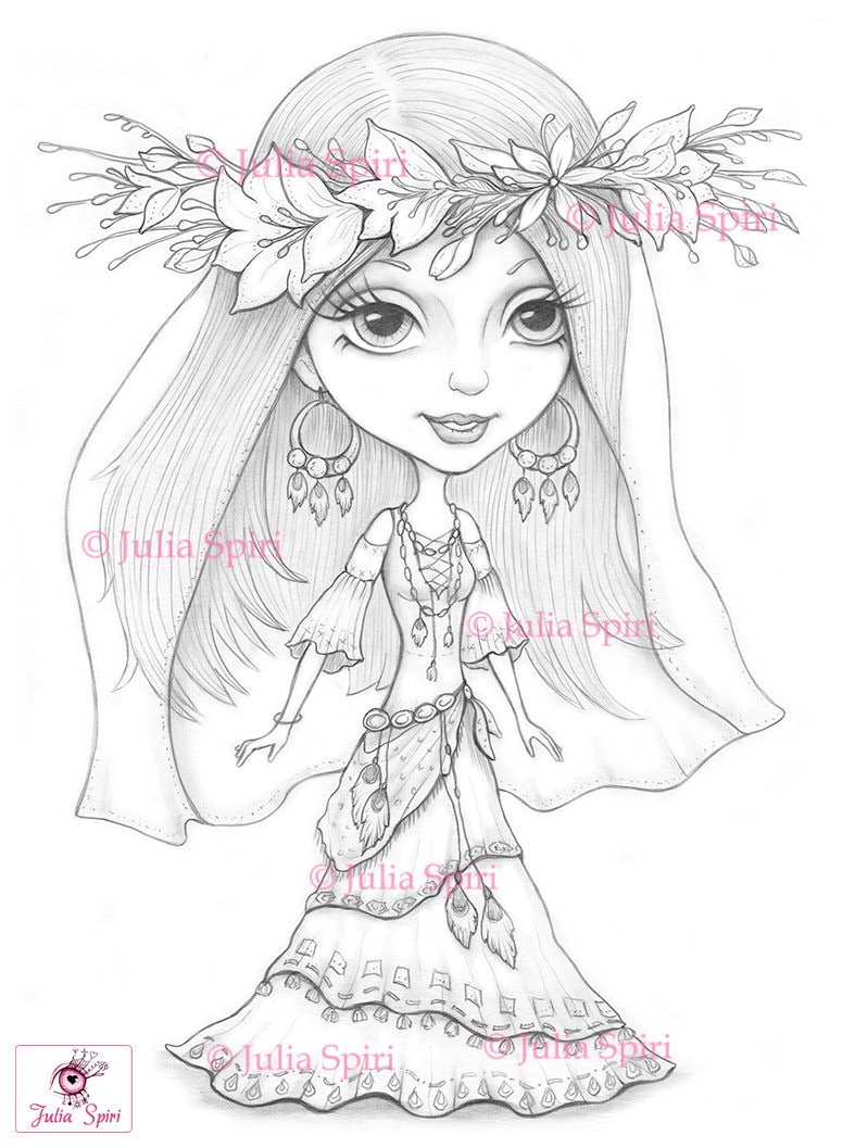 Coloring Pages Digital stamp Digi Bride Boho Flowers | Etsy