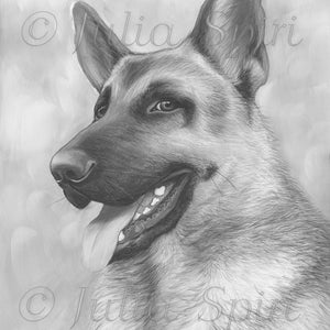 Coloring Page, Digital stamp, Digi, Line art, Grayscale, Dog, German shepherd. Bim