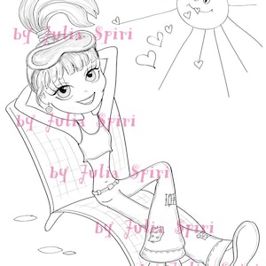 Digital Stamps, Scrapbooking printable, Digi stamp, Girl stamps, Digi, Coloring pages, Line art. Sunny Day.