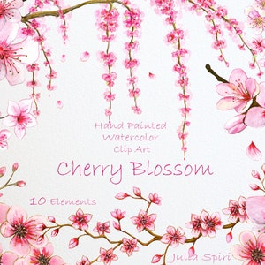 Aquarell Blumen Clipart, Kirschblüte handgemalt, Aquarell Blumen, Frühling, Sakura, Einladung, Diy, Scrapbooking. Sherryblüte