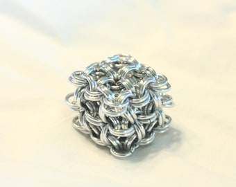 Aluminum silver chainmaille fidget cube, sensory toy for adults