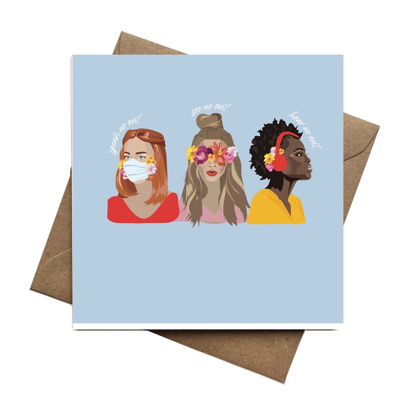 Speak No Evil Hear No Evil Birthday See No Evil Greeting card Thank You Blank