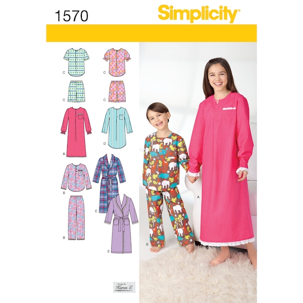 Child's, Girls, and Boys Loungewear Simplicity Sewing Pattern 1570