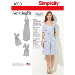 Misses & Plus Size Amazing Fit Dresses Simplicity Sewing Pattern 1800 Uncut, FF