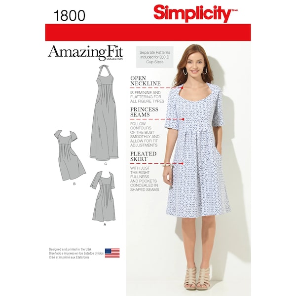 Misses & Plus Size Amazing Fit Dresses Simplicity Sewing Pattern 1800