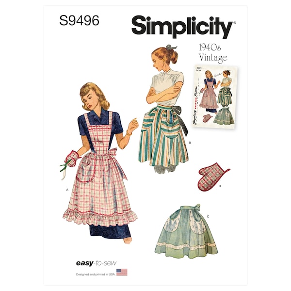 Misses' Vintage Apron Simplicity Sewing Pattern S9496 Uncut, FF