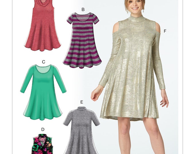 Misses' Knit Swing Dresses With Neckline and Sleeve Etsy