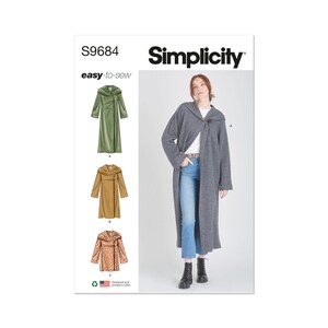 Misses Hooded Coats and Jacket with Length Variations Simplicity Sewing Pattern S9684 Uncut, FF