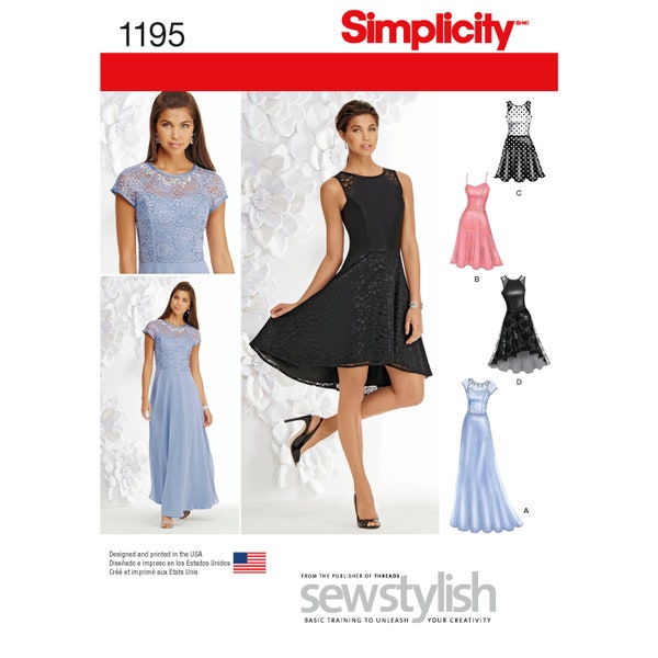 Misses and Miss Petite Special Occasion Dress Simplicity Sewing Pattern 1195