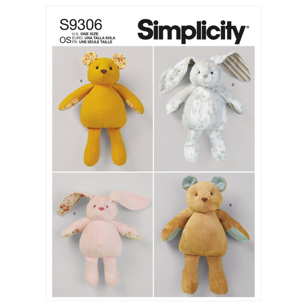 Plush Bears & Bunnies in Two Sizes Simplicity Sewing Pattern S9306