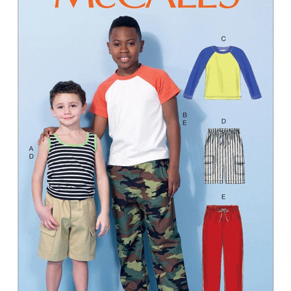 Children's/Boys Raglan Sleeve Tops, Tank Top, Cargo Shorts and Pants McCall's Sewing Pattern M7379