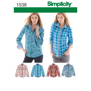 Misses&#39; Button Front Shirt Simplicity Sewing Pattern 1538 Uncut, FF