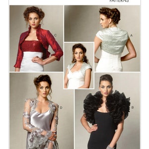 May include: Four different styles of bolero jackets, each with a different fabric and design. The jackets are shown on models wearing different dresses. The pattern number V8957 is printed on the top of the image. The text "Vogue Patterns" is printed on the top right of the image.