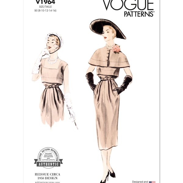 Misses Dress and Capelet Vogue Sewing Pattern V1964