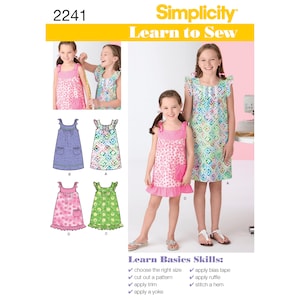 Learn-to-Sew Child&#39;s & Girl&#39;s Dresses Simplicity Sewing Pattern 2241 Uncut, FF
