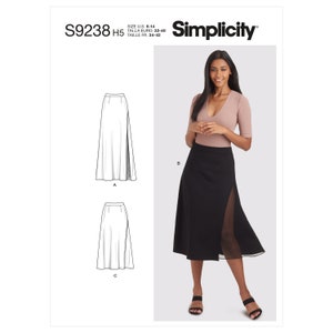 May include: A sewing pattern for a skirt with a side slit. The pattern is for sizes US 6-14, Talla Euro 32-40, Taille Fr. 34-42. The pattern is called Simplicity S9238 H5.