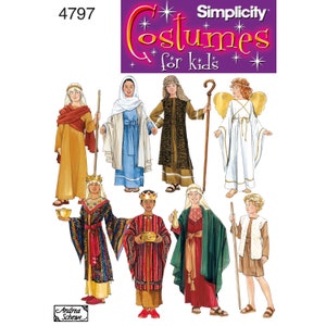 May include: A Simplicity pattern for making children's Christmas costumes. The pattern includes costumes for a shepherd, angel, wise man, and Mary. The pattern number is 4797.