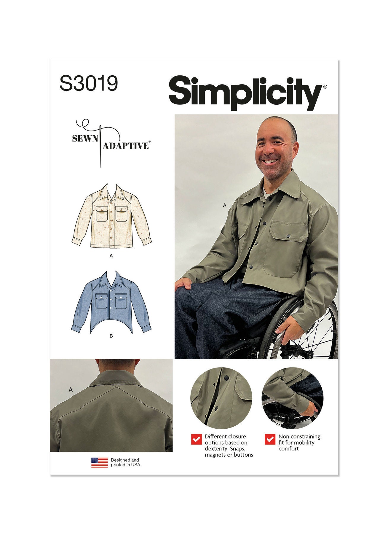 Unisex Adaptive Shacket by Sewn Adaptive Simplicity Sewing Pattern S3019 Uncut, FF