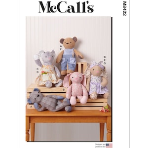 Plush Bear, Bunny and Mouse with Clothes and Headband McCall's Sewing Pattern M8422 Uncut, FF