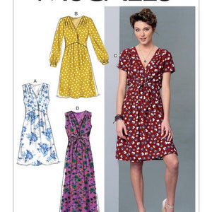 Misses Surplice, Pleated Dresses with Optional Front-Tie McCall's Sewing Pattern M7381 Uncut, FF
