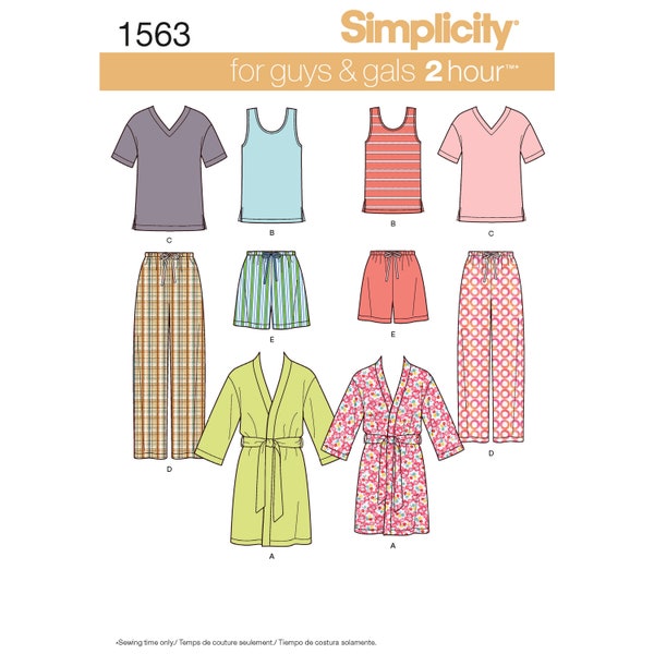 Misses Men's and Teens Lounge Wear Simplicity Sewing Pattern 1563