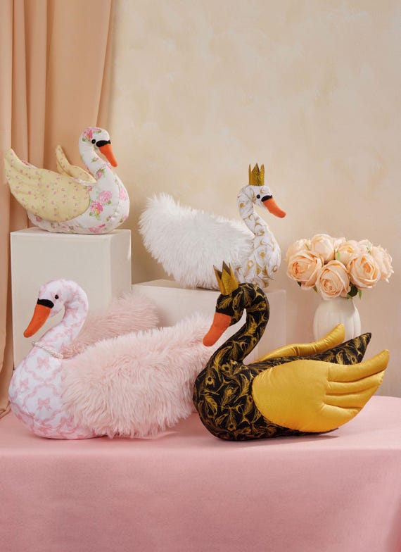 Plush Swans in Two Sizes Mccall's Sewing Pattern M8600 Uncut, FF