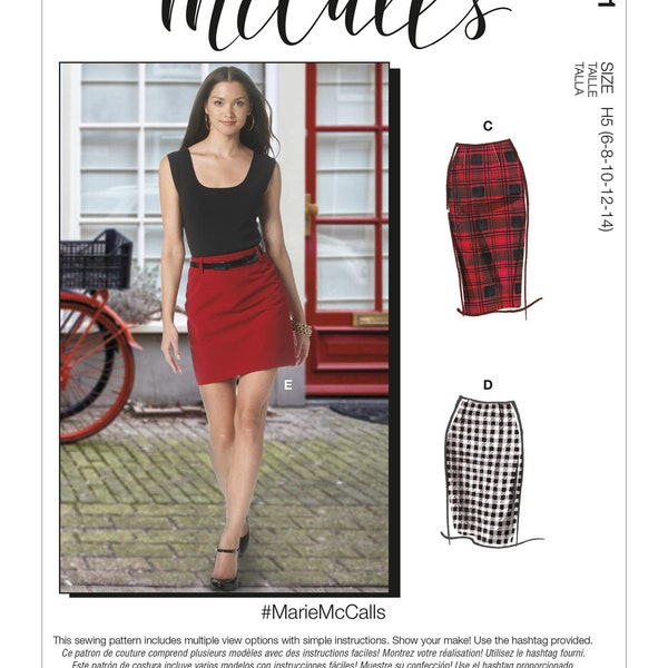 Patrón de costura McCall's M8051 sin cortar, FF, para faldas tubo en cinco largos