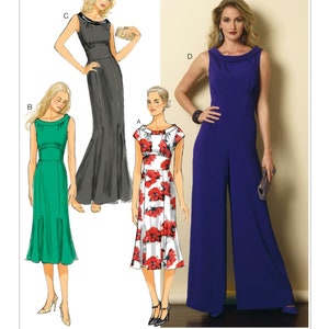 Misses&#39; Portrait Collar Dresses and Jumpsuit Butterick Sewing Pattern B6130 Uncut, FF
