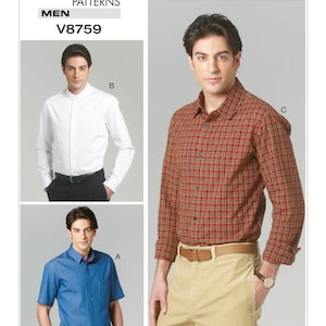 Men&#39;s Button-Down Shirts Vogue Sewing Pattern V8759 Uncut, FF