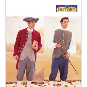 May include: Two men wearing historical clothing. The man on the left is wearing a red coat, a vest, breeches, and a tricorn hat. The man on the right is wearing a white shirt, a vest, breeches, and a cane. The text "Making History" is visible in the upper right corner of the image.