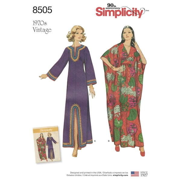 Misses Vintage Caftans Simplicity Sewing Pattern 8505