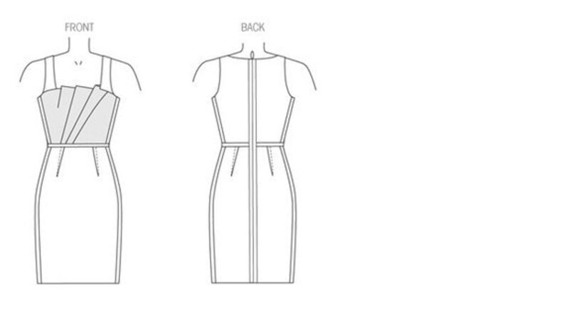 Puede incluir: Un vestido sin mangas con un corpi&ntilde;o ajustado y una falda que llega a la rodilla. El corpi&ntilde;o tiene un detalle plisado en el escote. El vestido tiene una cremallera en la espalda.