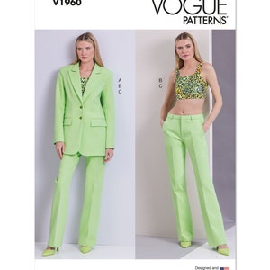 Misses’ Jacket, Knit Top and Pants Vogue Sewing Pattern V1960 Uncut, FF
