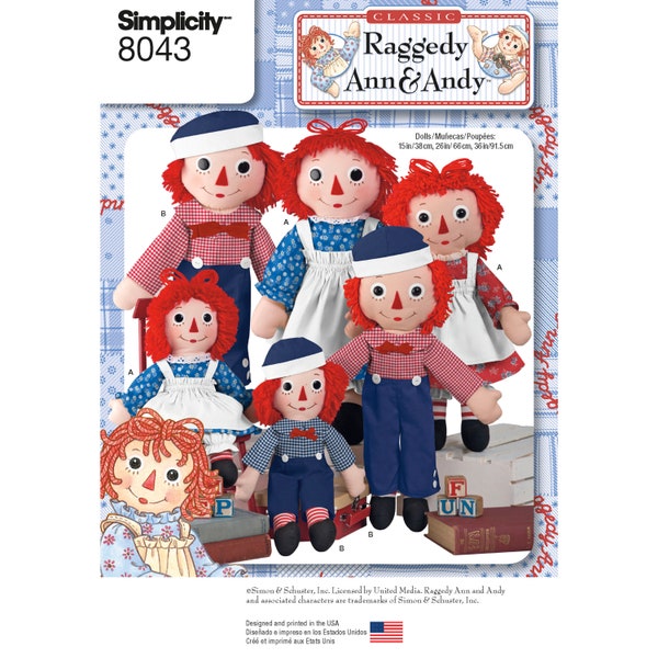 Raggedy Ann and Andy Dolls Simplicity Sewing Pattern 8043