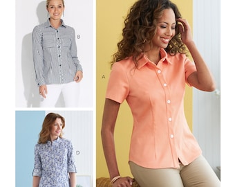 Misses Button-down Shirts With Collar, Sleeve & Hem
