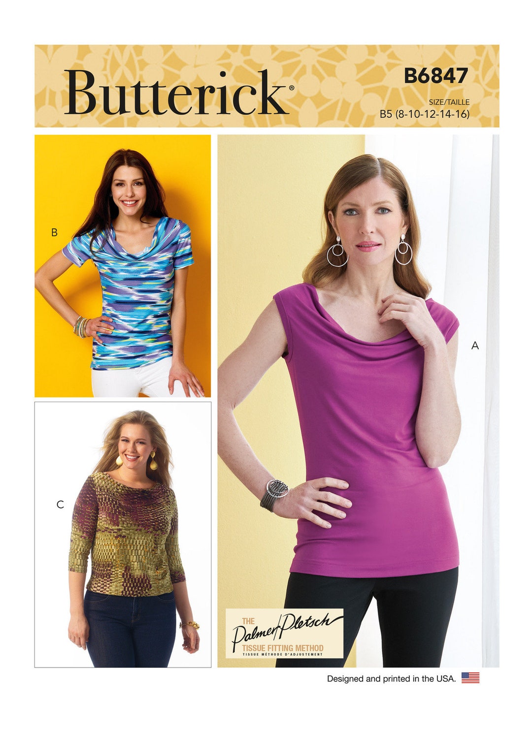 メリーページ Misses' Cowl-neck Tops Butterick Sewing Pattern B6847 Uncut, FF