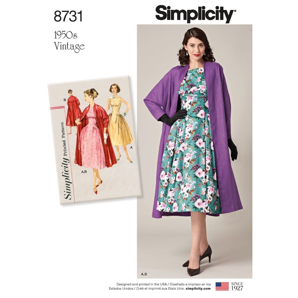 Misses Vintage Dress and Lined Coat Simplicity Sewing Pattern 8731