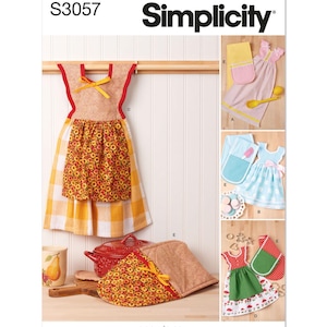 May include: Simplicity sewing pattern S3057, easy-to-sew, includes instructions for making a variety of kitchen accessories, such as pot holders, oven mitts, and a tea towel apron.