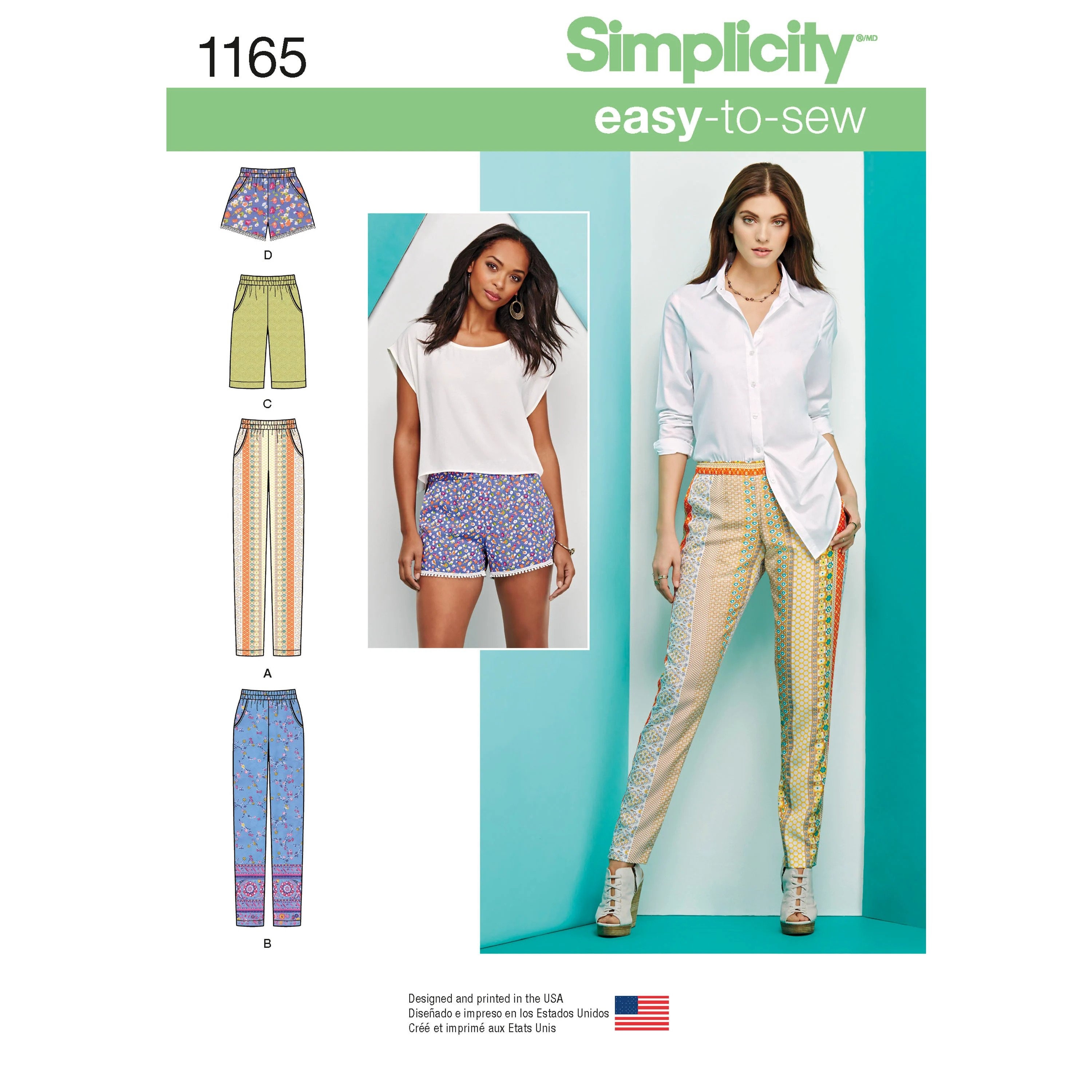 Misses Pull-on Pants, Long or Short Shorts Simplicity Sewing Pattern 1165 Uncut, FF