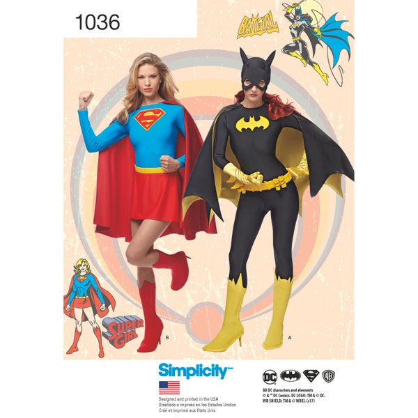 Misses' Supergirl and Batgirl Costumes Simplicity Sewing Pattern 1036