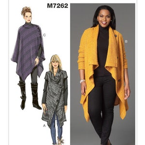 Misses/Women&#39;s Sweater Coat and Poncho McCall&#39;s Sewing Pattern M7262 Uncut, FF