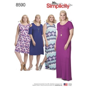 Women's Knit Dresses Simplicity Sewing Pattern 8590