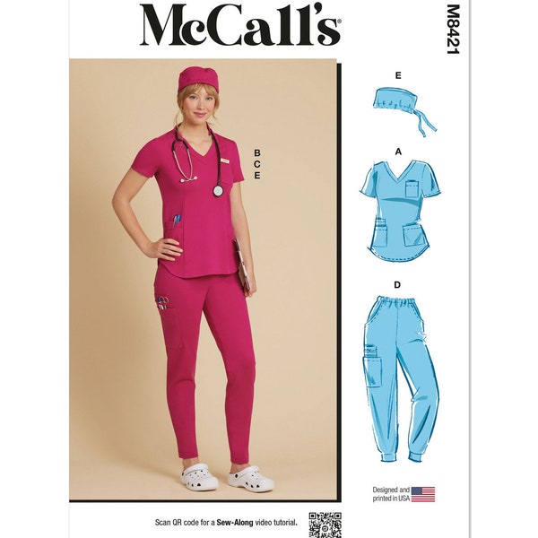 Misses Knit Scrub Tops, Pants, Jogger and Cap McCall's Sewing Pattern M8421